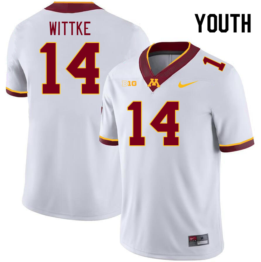 Youth #14 Dylan Wittke Minnesota Golden Gophers College Football Jerseys Stitched-White